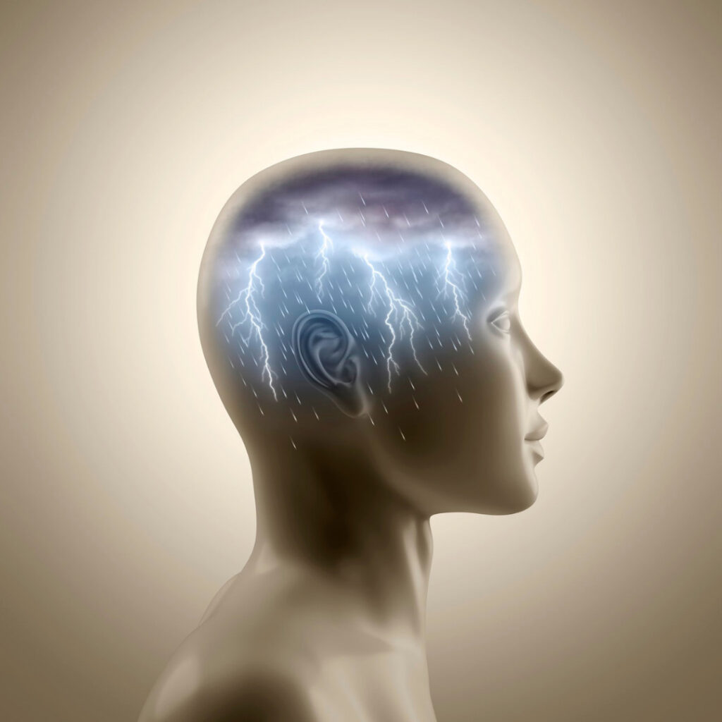 Simulation of storm in head depicting migraine