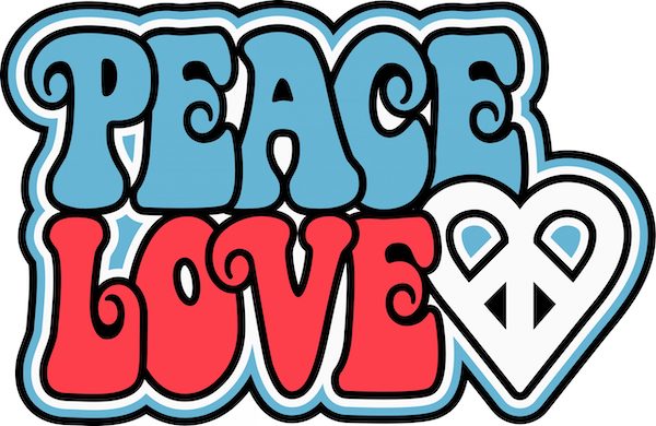 cartoon wordart of peace and love